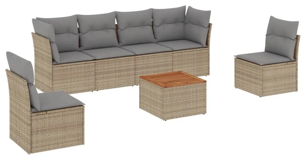 7 részes bézs polyrattan kerti ülőgarnitúra párnákkal