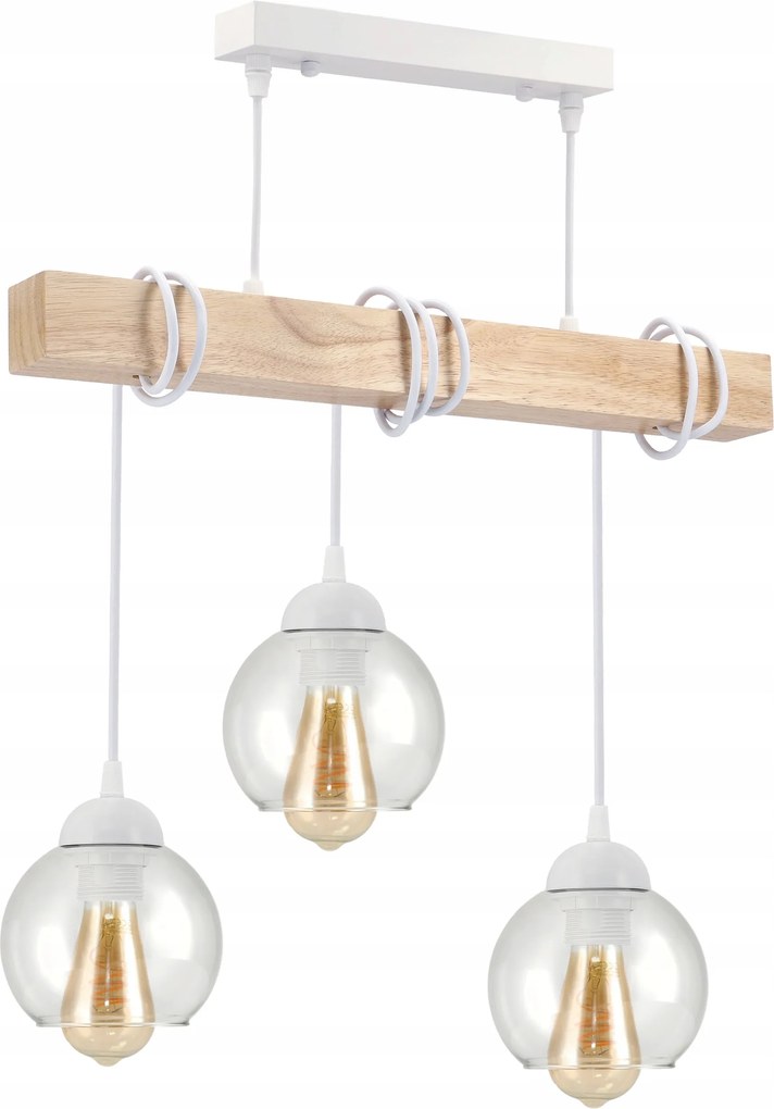 Mennyezeti Lámpa Függő Led Fa Fehér 3x E27 Csillár Gömb Átlátszó