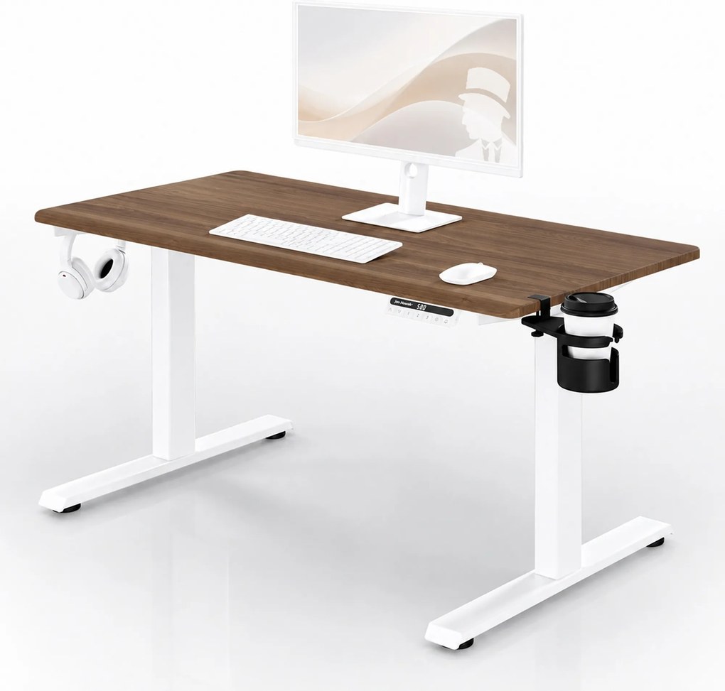 Elektromos, állítható magasságú, ergonomikus, fehér/dió íróasztal,1200x600 mm: ARIA