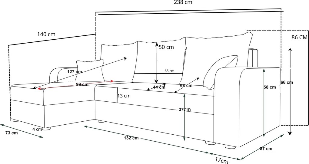 L alakú kihúzható kétoldalas kanapé VALERIO 238x140 cm, sötétszürke/világosszürke + 2 párna INGYEN