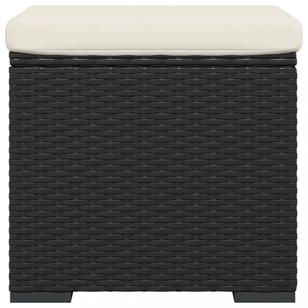 fekete polyrattan zsámoly párnával 40 x 30 x 40 cm