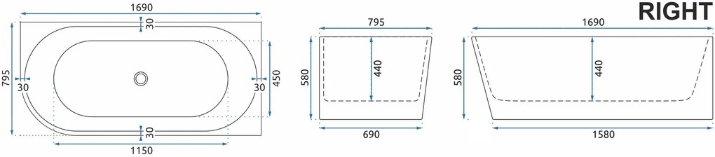 Fürdőkád SYDNEY BELLANTO RIGHT 170cm