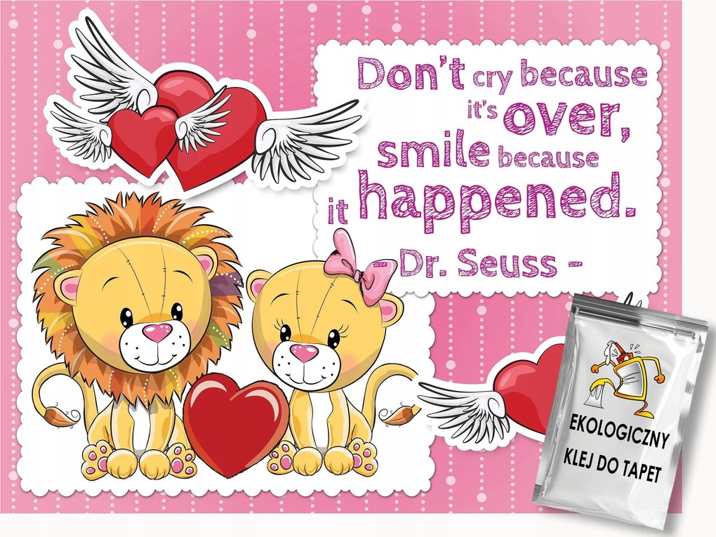 Fotótapéta Flizelina Gyerekeknek Oroszlán Szárnyas Szívek 150x105 ragasztó