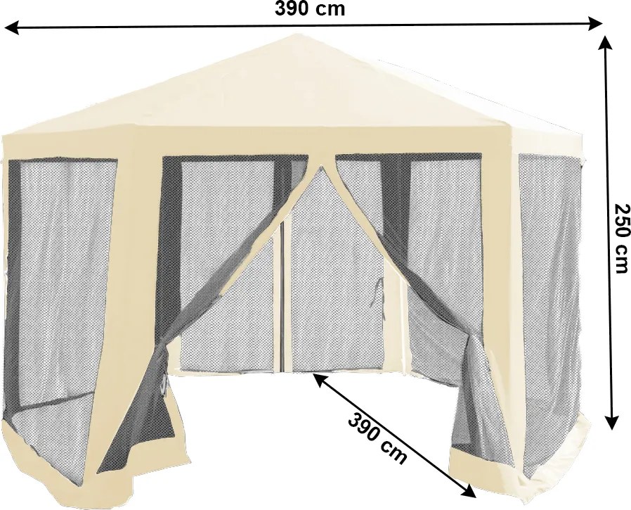Kerti pavilon sátor, 3,9x2,5x3,9m, bézs/fekete, RINGE TYP 2+6 oldal