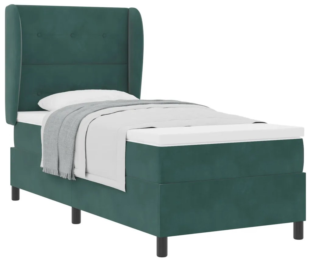 Boxspring Ágy Matrac T sötétzöld 90x190 cm Bársony