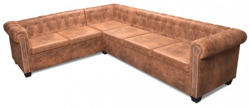 vidaXL 6 személyes barna műbőr Chesterfield sarok kanapé