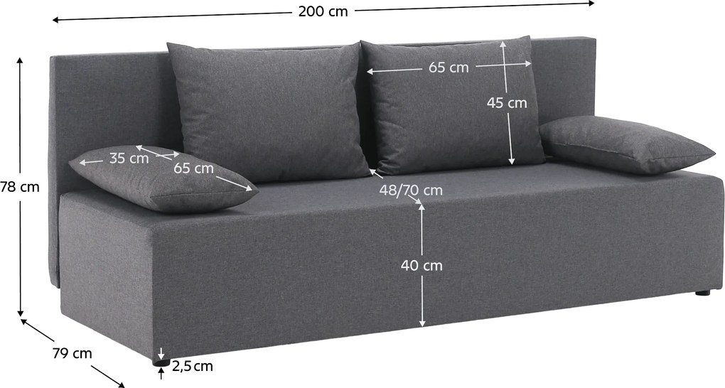 Kihúzható heverő, világosszürke, EUGI