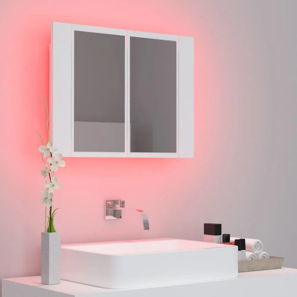 fehér akril LED-es fürdőszobaszekrény tükörrel 60x12x45 cm
