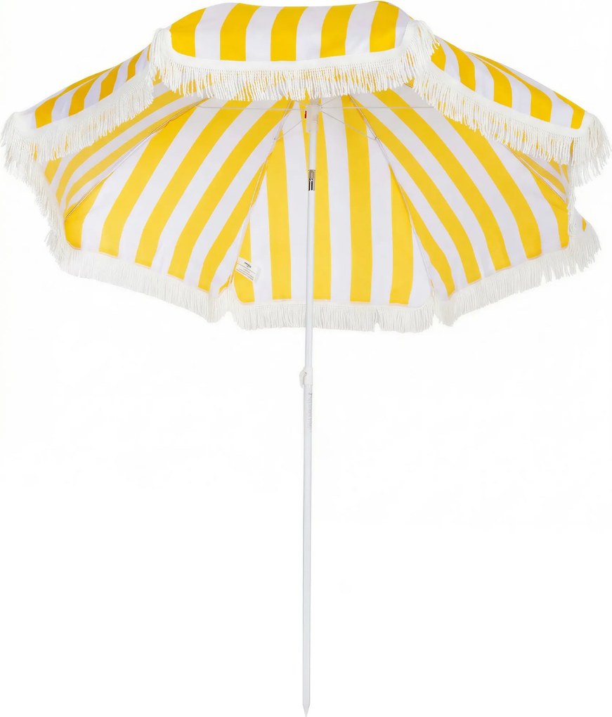 Outsunny boho rojtos strandnapernyő, 180 cm ponyva, állítható magasság és 30° dőlés, homokrögzítő és hordtáska — sárga-fehér | Aosom