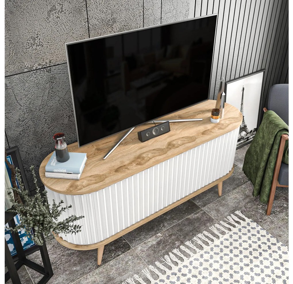 TV asztal/szekrény Stark 140 (tölgy + fehér) . Akció -20%. 1102590