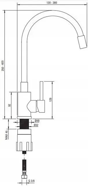 Deante Luno, mosogató csaptelep rugalmas karral, matt fekete, BOC_N72M