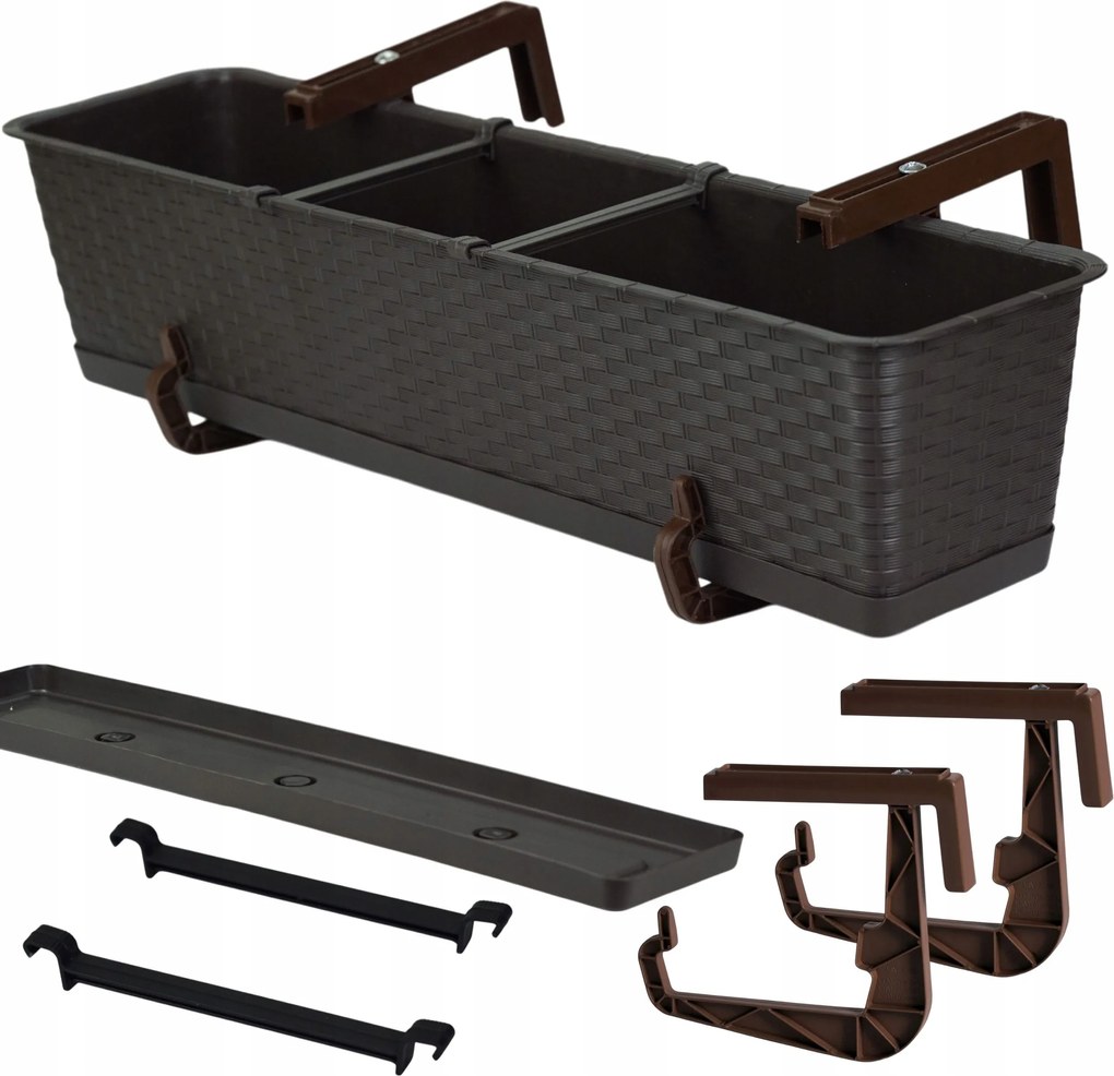 Ratolla erkélyláda állvánnyal Téglalap alakú virágtartó 69cm fogantyúk