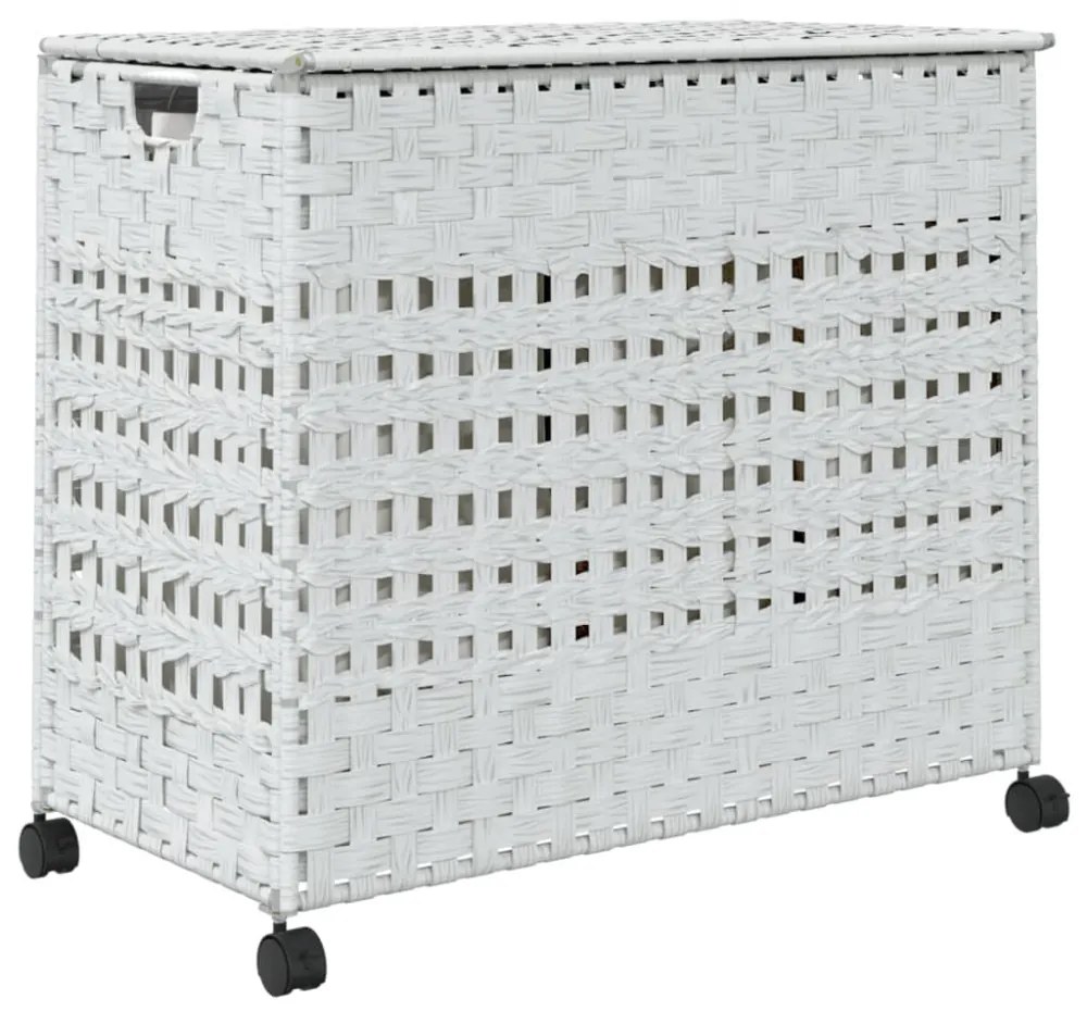 fehér rattan szennyeskosár kerekekkel 66x35x60 cm