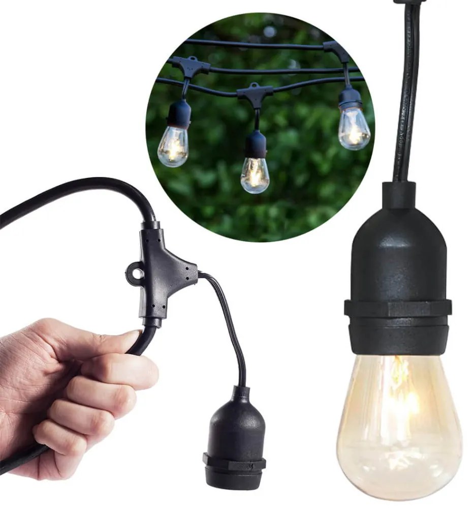 Vízálló dekor égősor, 15 db E27 LED lámpával, 14,6 m, melegfehér