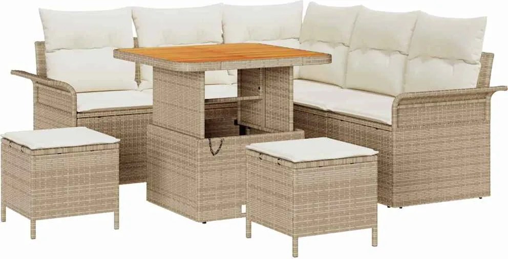 vidaXL Kerti Kanapé Szett párnával 8 pcs Bézs polirattan