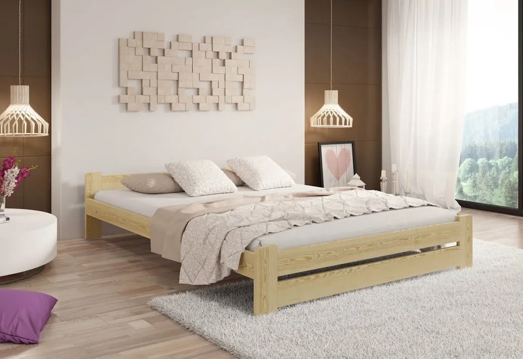 P/ HERA ágy matraccal és ágyráccsal AJÁNDÉK, 200x200 cm, natúr-lakk