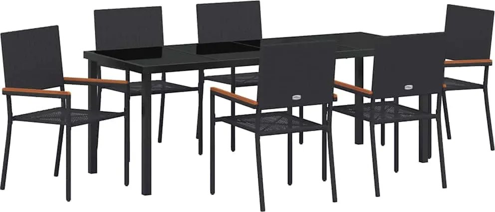 vidaXL Kert étkező szett párnával 7 pcs Fekete polirattan