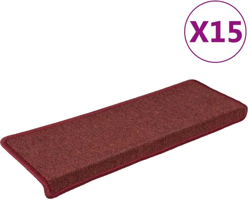 vidaXL 15 db lépcsőszőnyeg 65 x 21 x 4 cm bordó téglalap alakú széllel