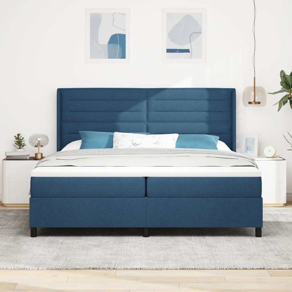 Boxspring Ágy Matraccal Kék 200x200 cm Szövet