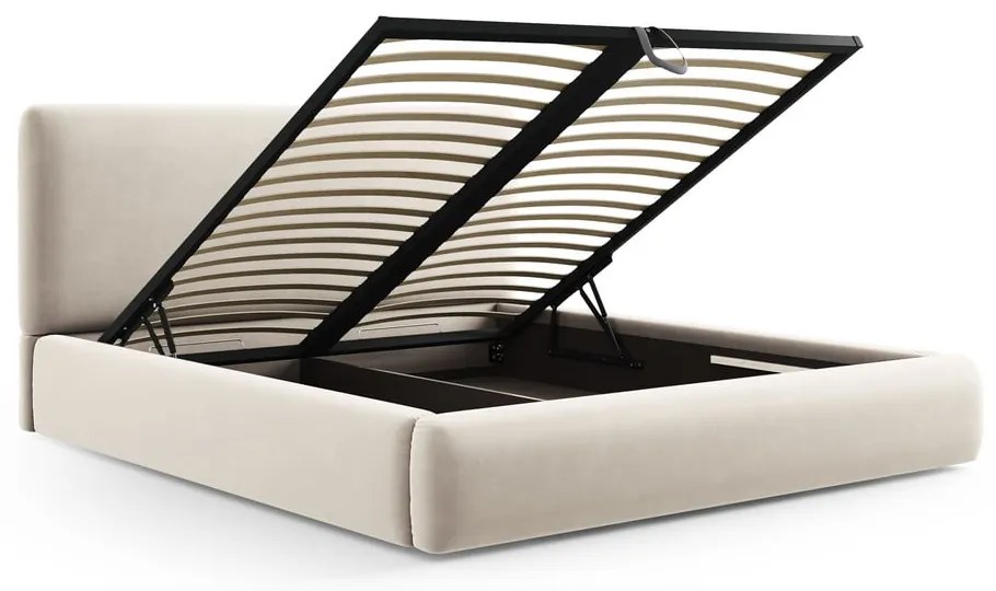 Bézs kárpitozott ágyneműtartós franciaágy ágyráccsal 140x200 cm Colonel – Cosmopolitan Design