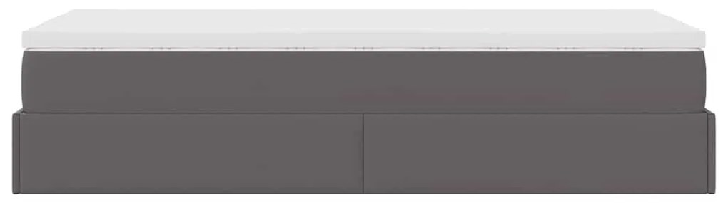 Ottomán ágykeret matraccal Szürke 90x200cm műbőrrel