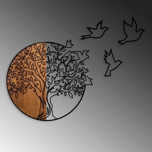 Fali dekoráció 60x56 cm fa/fém fa és madarak mintával