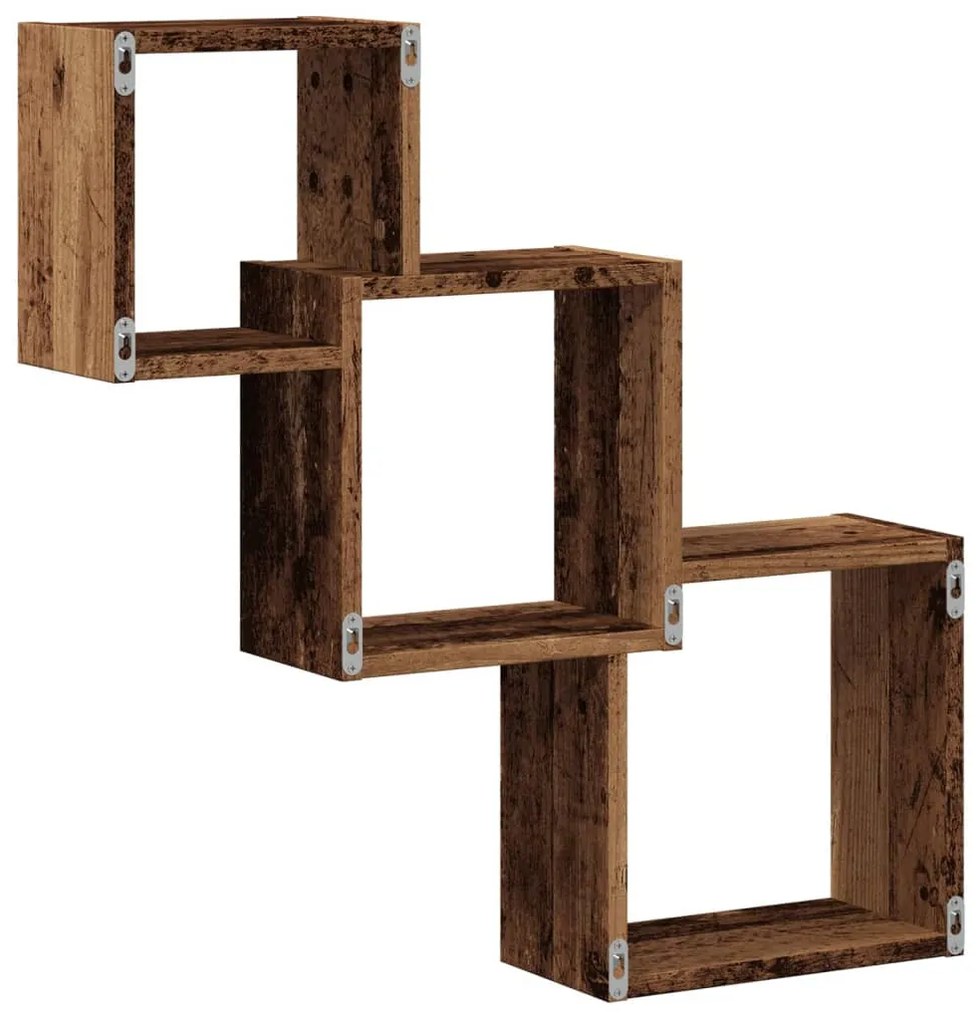 antik fa színű szerelt fa fali kocka polcok 68x15x68 cm