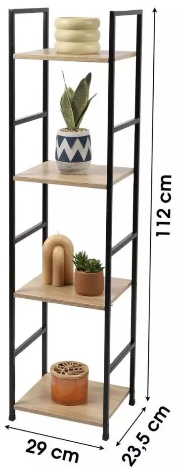 Intenso Home 4 szintes nyitott könyvespolc 29 x 112cm (Aranytölgy) | Univerzális tároló állvány fém lábakkal