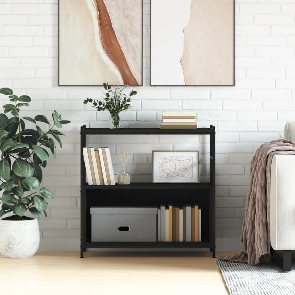 fekete szerelt fa és vas könyvespolc 80 x 30 x 78,5 cm