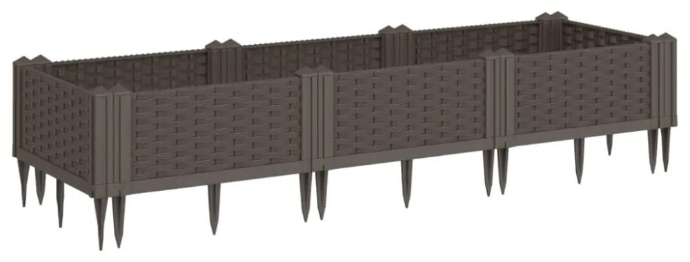 barna polipropilén kerti virágláda cövekekkel 125x40x28,5 cm