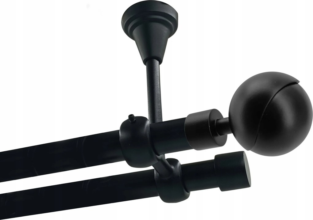 Dupla függönykarnis Mennyezeti Fém 19+19mm Fekete 400cm Gömb Gála Kerekek Nélkül