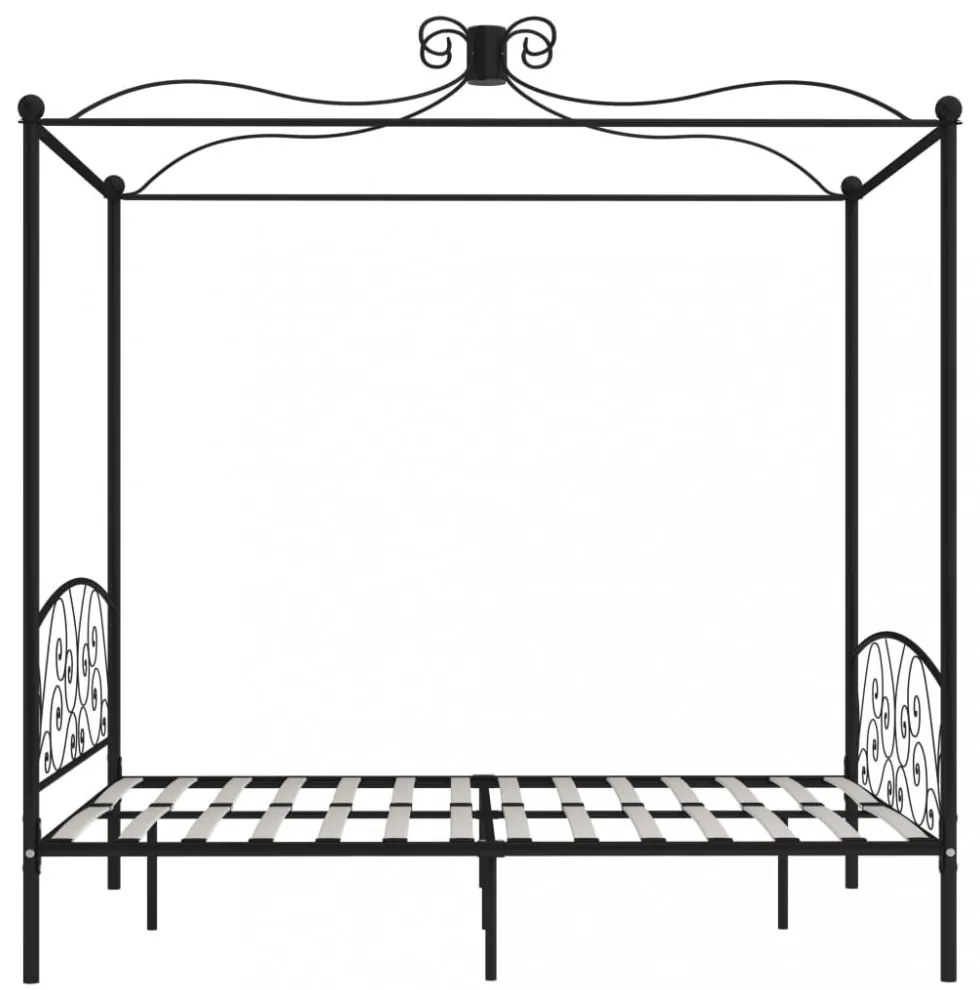 fekete fém baldachinos ágykeret 160 x 200 cm