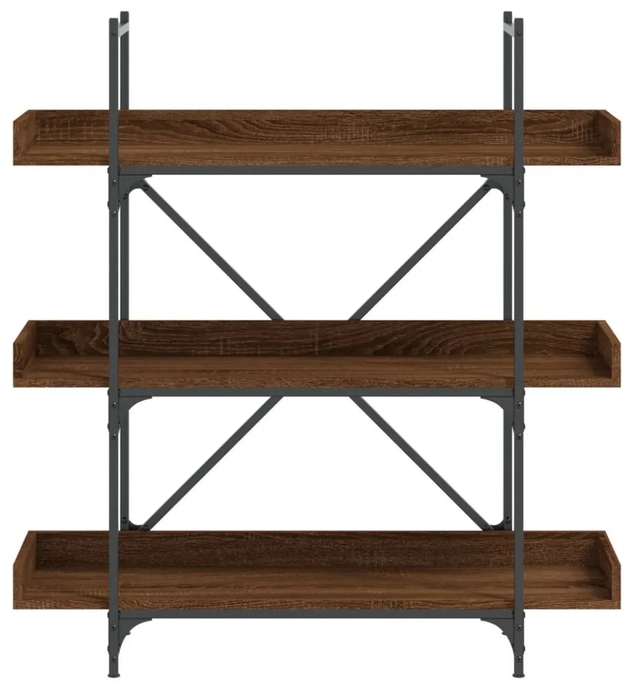 3-szintes barna tölgy szerelt fa könyvespolc 100x33x108,5 cm