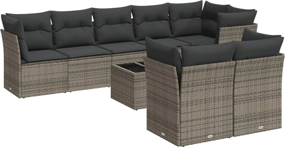 vidaXL 9 részes szürke polyrattan kerti ülőgarnitúra párnákkal