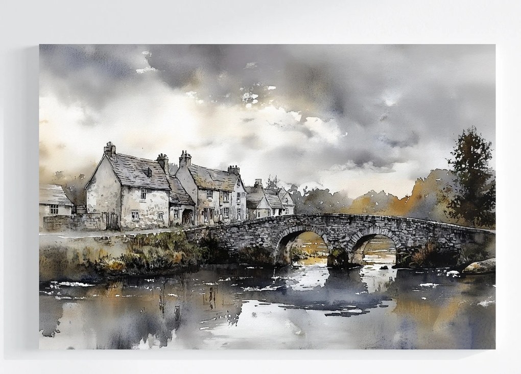 Vászonkép Canvas Tájkép Anglia Város Házak Folyó Híd 120x80