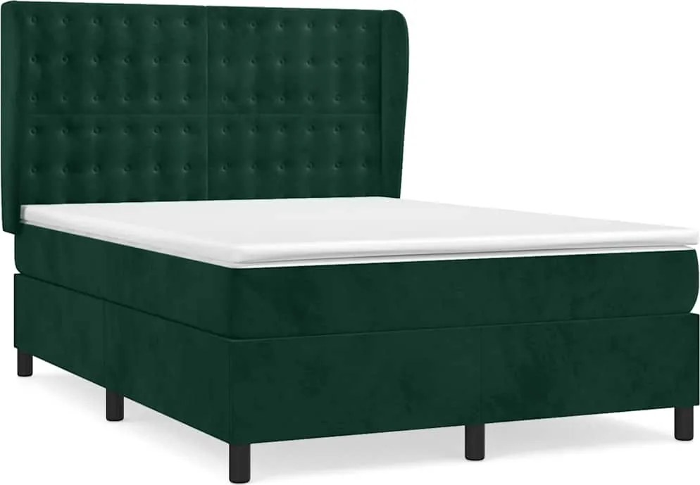 vidaXL sötétzöld bársony rugós ágy matraccal 140x190 cm