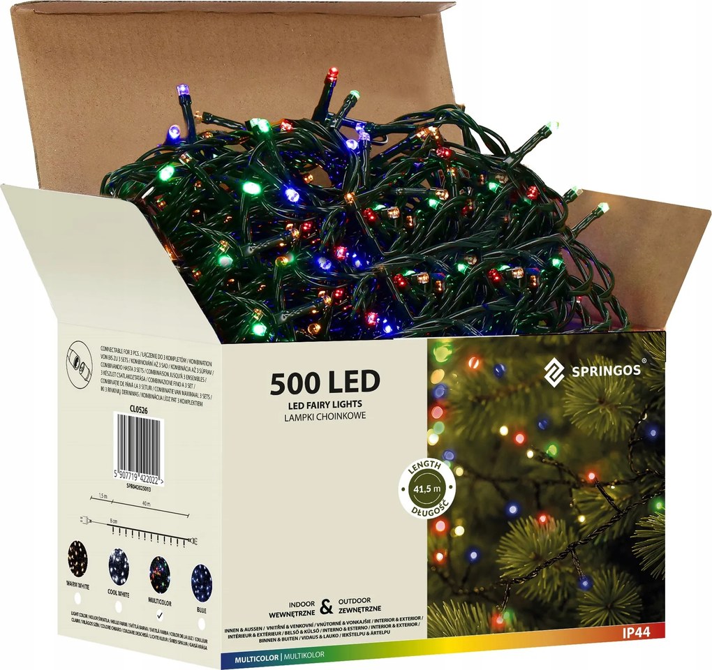 Karácsonyfa Fények 500LED Kültéri Lámpák Többszínű Karácsonyi 41,5m