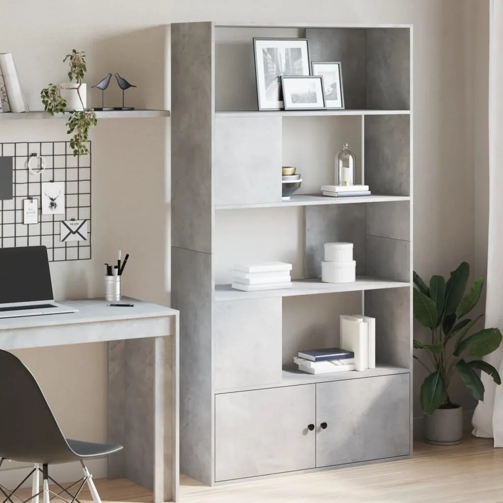betonszürke szerelt fa könyvespolc 100 x 36 x 189 cm