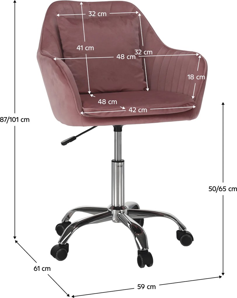 Irodai szék, rózsaszín Velvet szövet/króm, KLIAN