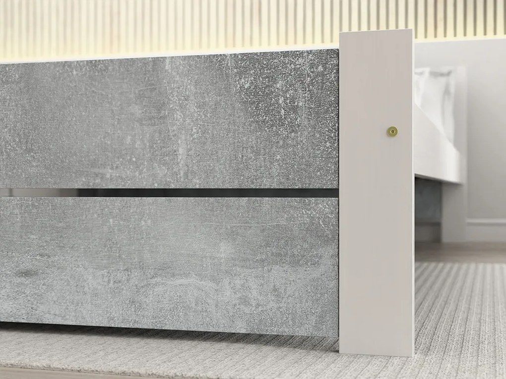 Ágy IKAROS DOUBLE 160 x 200 cm, beton/fehér Matrac: Coco Maxi matrac 20 cm, Ágyrács: Deszkás ágyráccsal