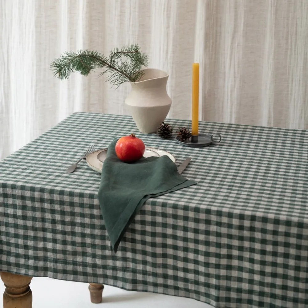 Len asztalterítő 140x200 cm Forest Green Gingham – Linen Tales