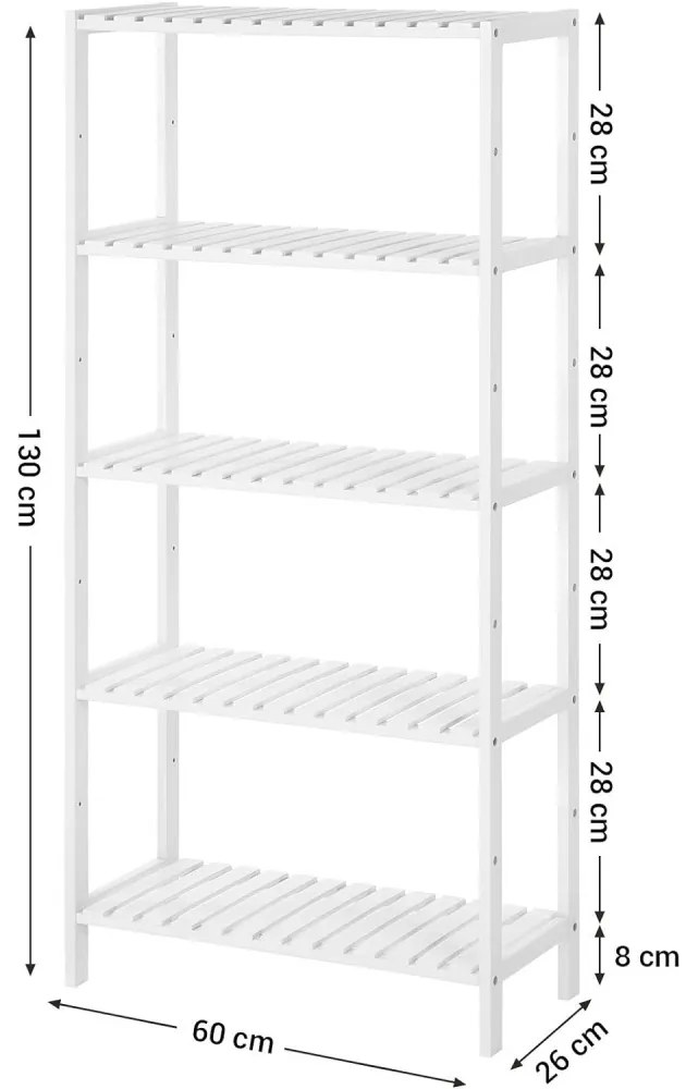 Bambusz polc fürdőszobába, konyhába, 5 szintes 60x26x130cm