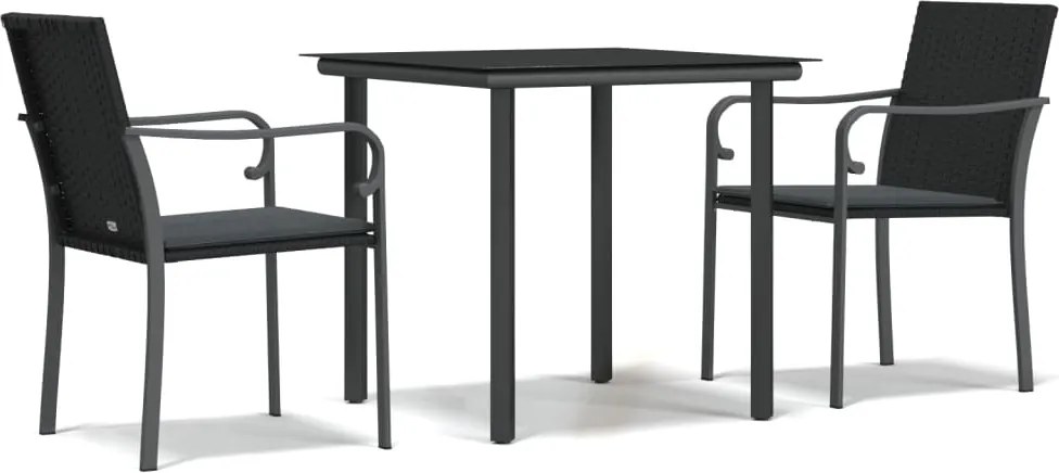 vidaXL 3 részes polyrattan és acél kerti étkezőgarnitúra párnával