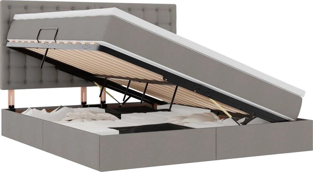 vidaXL Ágy tárolóval és LED lámpával Tópszínű 180 x 200 cm Poliészter