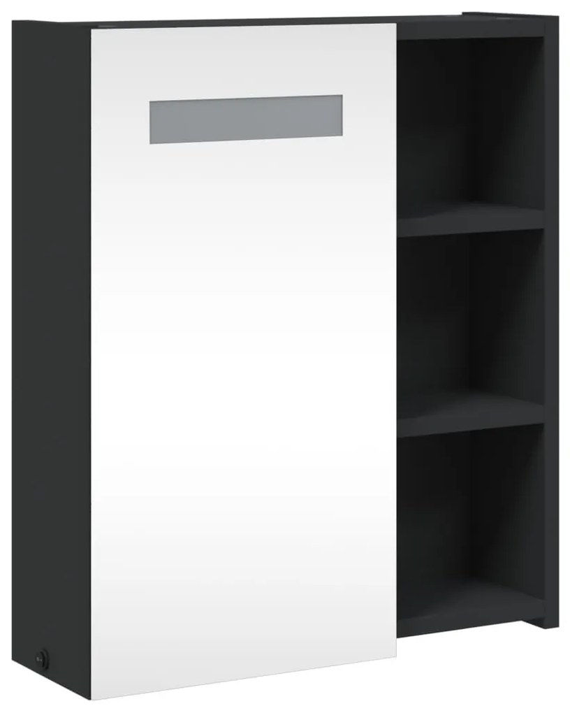 fekete tükrös fürdőszobaszekrény LED-del 45 x 13 x 52 cm