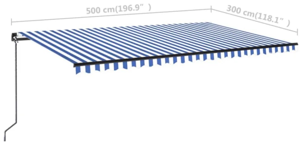 kék és fehér kézzel kihúzható LED-es napellenző 500 x 300 cm