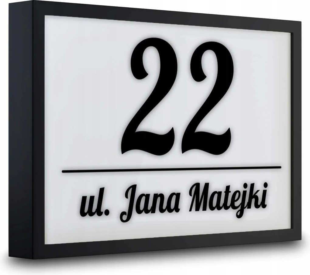 Megvilágított Házszám LED-es Címtábla 33x22 cm Fekete Házszám