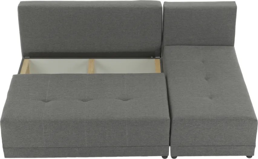 Sarokülőgarnitúra, J allású, ágyfunkcióval, szövet szürke/ párnák fekete, MEXX
