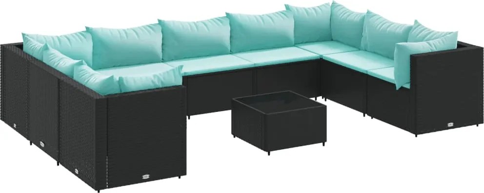 vidaXL 10 részes fekete polyrattan kerti ülőgarnitúra párnákkal