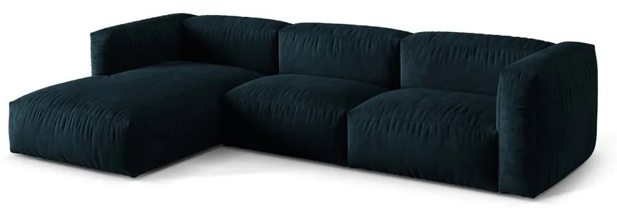 Sötétkék bársony moduláris sarokkanapé (bal oldali-heverő résszel) Martina – Micadoni
